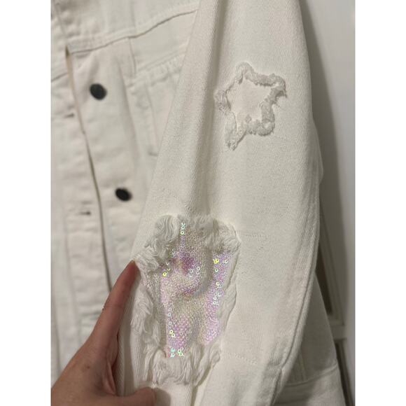 Savanna Jane star sleeve white denim jacket NWT small - Picture 2 of 13